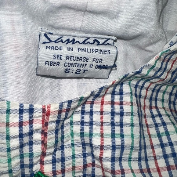 Vtg Samara Plaid Romper with Car tow truck Appliqué 2T multicolor - Picture 3 of 3